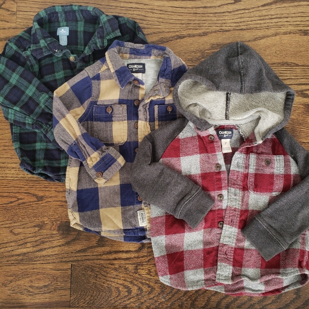 3 flannel plaid shirts
